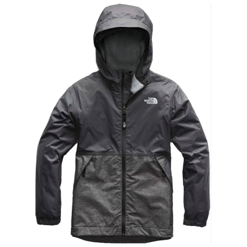 THE NORTH FACE Black + Gray Boy's Hooded B Warm Storm Fleece Lined Jacket XL
